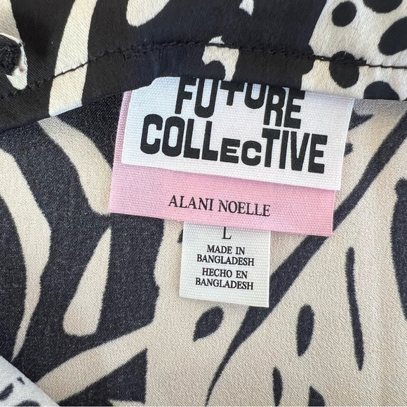 Future Collective with Alani Noelle Botanical Tie Front Black Tan Midi Skirt L - Picture 10 of 11